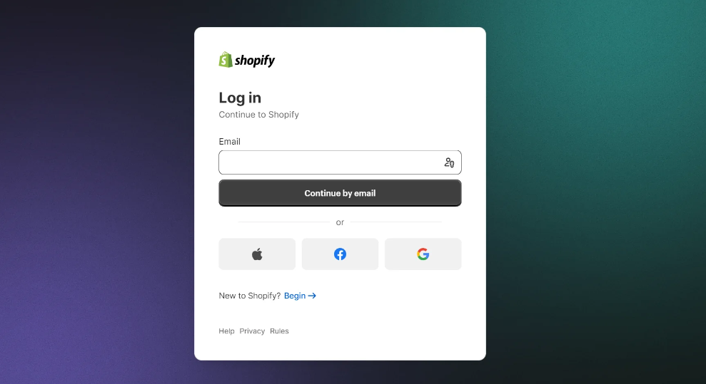 shopify login