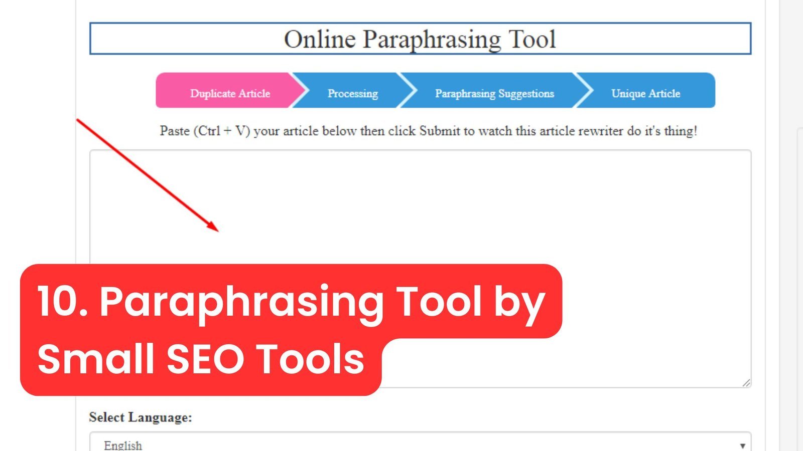 Paraphrasing Tool by Small SEO Tools